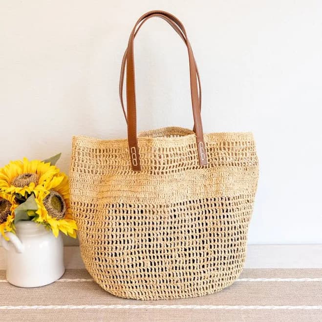 Elena Women's Large Raffia Woven Straw Tote
