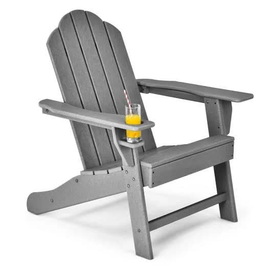 costway Outdoor Adirondack Chair with Built-in Cup Holder for Backyard Porch