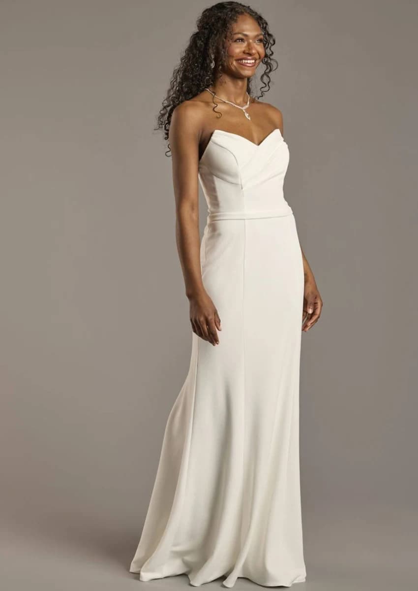 DB Studio Strapless Stretch Crepe Sheath Wedding Dress