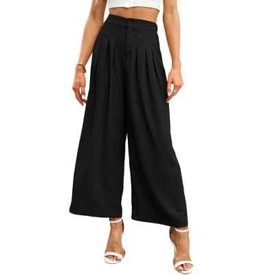 Women's High-Waisted Flowy Wide-Leg Pleated Pants