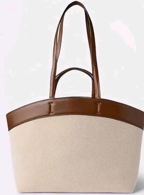 Gap East West Canvas Tote Bag. Brown. Canvas, Vegan Leather, & Cotton
