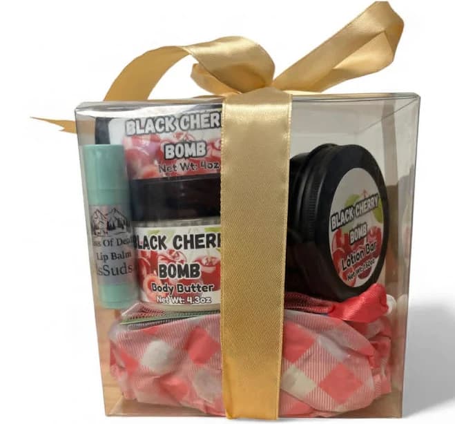 Black Cherry Bomb Gift Basket Set | Luxurious Bath & Body Collection | Sweet Cherry Scent | Handmade Self-Care Gift | Ready to Gift