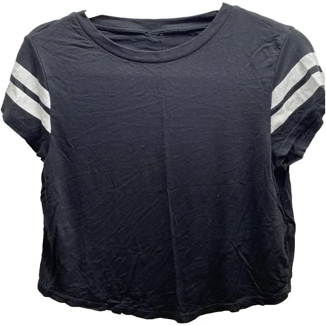 Women’s Black Tee Shirt With White Stripes On Arms, Stylish & Casual