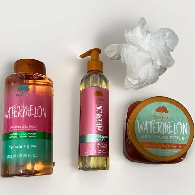 tree Hut Gift Set Watermelon Body Scrub, Foaming Gel Wash, Shave Oil