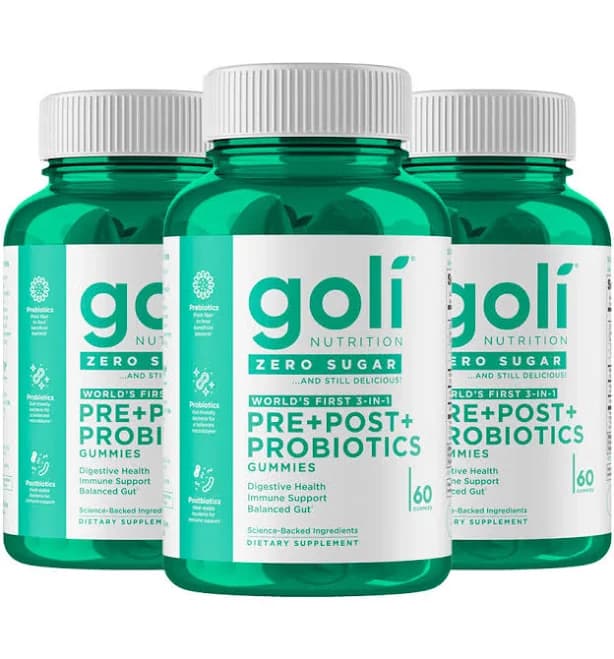 Goli Nutrition Pre+Post+Probiotics Sugar-Free Gummies - 60 ct 3-Pack