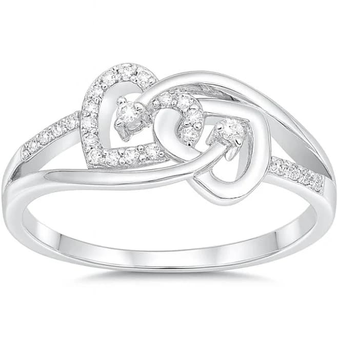 925 Sterling Silver Personalized Two Hearts Ring