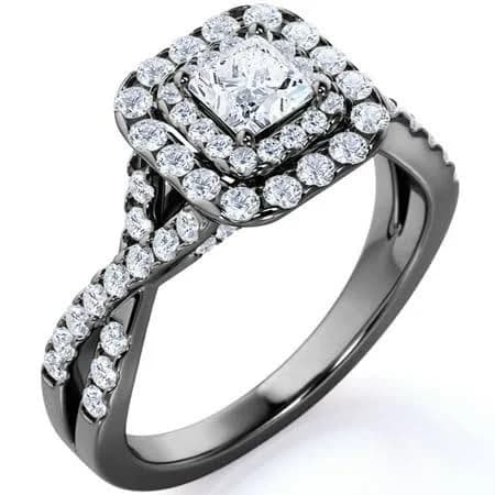 1 Carat Square Moissanite Twisted Band Engagement Ring in 18K Black Gold Over Silver