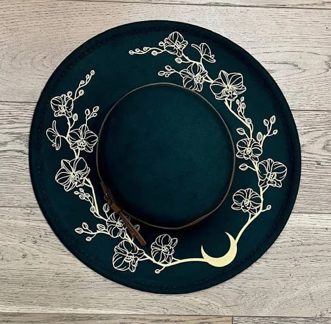 Orchids Outline Vegan Felt Wide Brim Hat