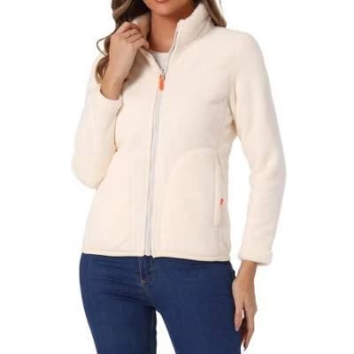 Inspire Chic Women's Full Zip Long Sleeve Fleece Jacket