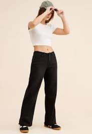 JUST BLACK DENIM Frayed Waistband Slouchy Wide Leg Jeans