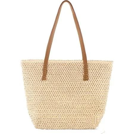 Women's Woven Straw Beach Tote Bag
