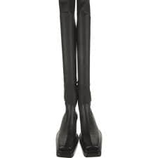 Black leather over the knee boots with a square toe,... | Depop