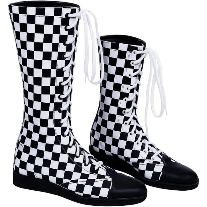 Men's Checkerboard Lace-Up Wrestling Boots