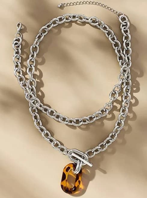 Anthropologie Layered Link Pendant Necklace Set of 2