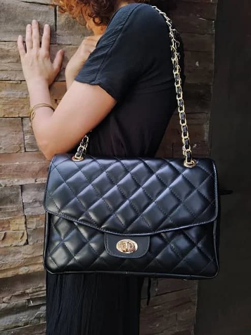 Genuine Leather Double Flap Crossbody Bag