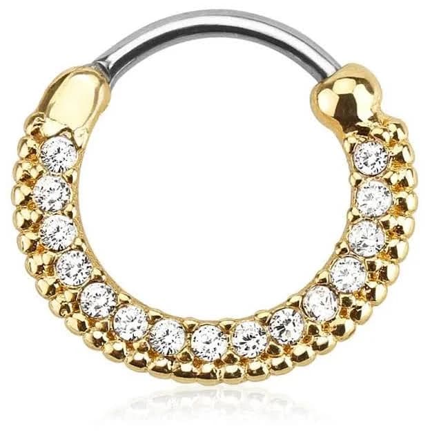 16ga Gold Plated Surgical Steel White CZ Easy Hinged Clicker Septum Ring