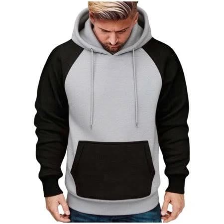 Men's Casual Long Sleeve Color Block Hoodie with Pocket