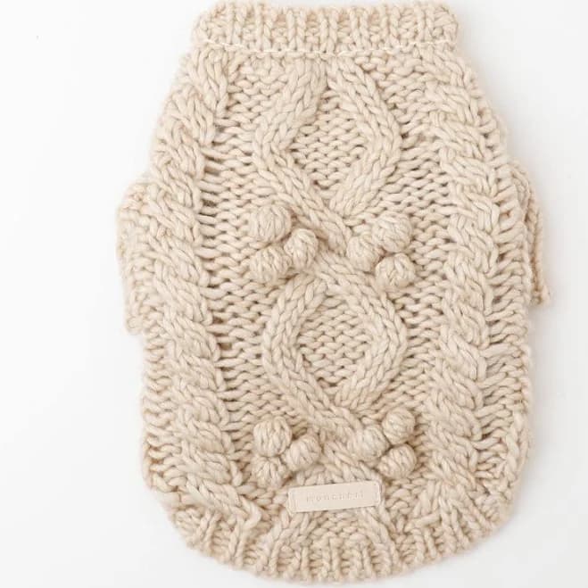 Dog Pet Cable Pom Pom Drop Shoulder Knit