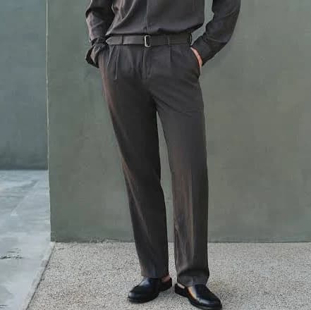 H&M Men's Regular Fit Belted Twill Trousers