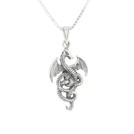 Sterling Silver Flying Wing Dragon Pendant Necklace