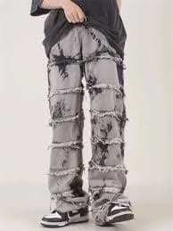 VIBE Unisex Striped Frayed Ripped Tassel Jeans Pants | Grailed