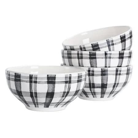 Bico Black and White Plaid Ceramic Cereal Bowls (Set of 4)