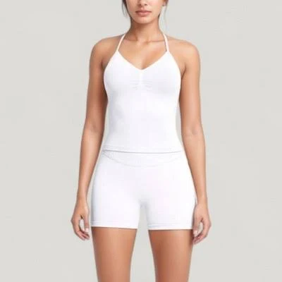 Anna-Kaci Women's Seamless Halter Neck Top and Fitted Shorts