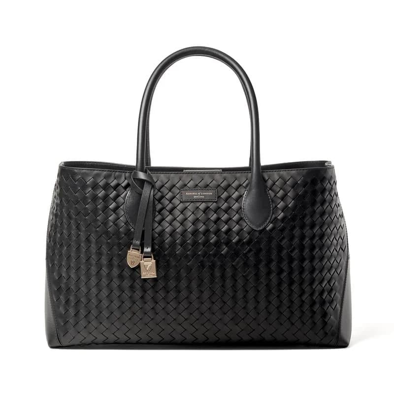Aspinal of London Tote Woven Leather with Engravable Charm