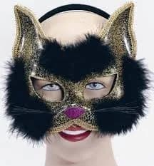 Black Cat Glitter Masquerade Mask On Headband Fancy Dress Accessory