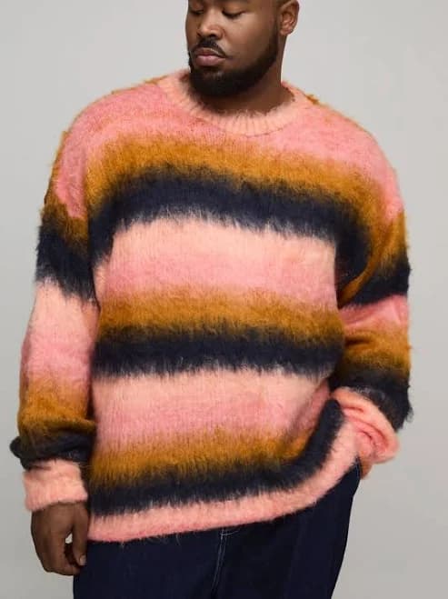 Men's boohooman Plus Boxy Oversized Brushed Stripe Knitted Jumper