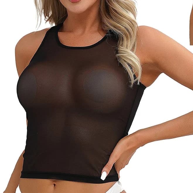 Us Women See Through Fishnet Crop Top Camisole Sleeveless Mesh Tank