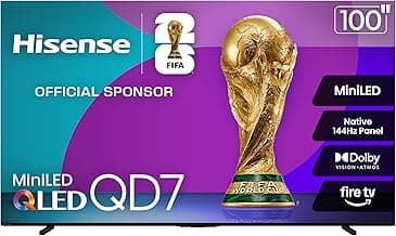 100" Class QD7 Series Mini-LED 4K UHD Smart Fire TV (100QD7QF, 2025 Model) - QLED, 144hz, HDR10+, Dolby Vision, Dolby Atmos, Game Mode Pro, ALLM, Alexa Built in with Voice Remote, Black