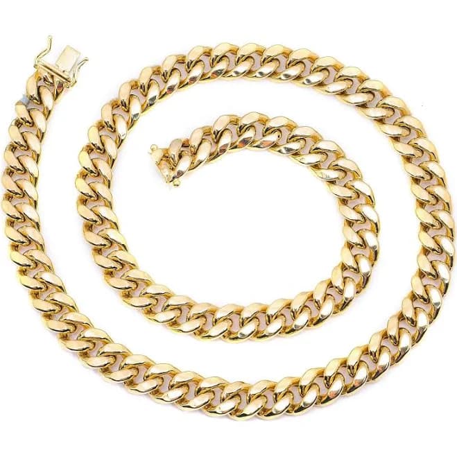 14K Yellow Gold Miami Cuban Link Chain, 22 Inches