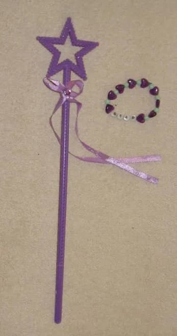 Set Of Princess Purple Star Wand With Ribbons & Beaded Star Name