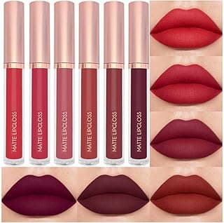 BestLand 6PCS Deep Red Liquid Lipstick Set, Matte Lip Gloss Long Lasting Waterproof, High Pigment Full Coverage Lip Color Collection with Crimson Wine Plum Dark Nude Shades for Bold Makeup