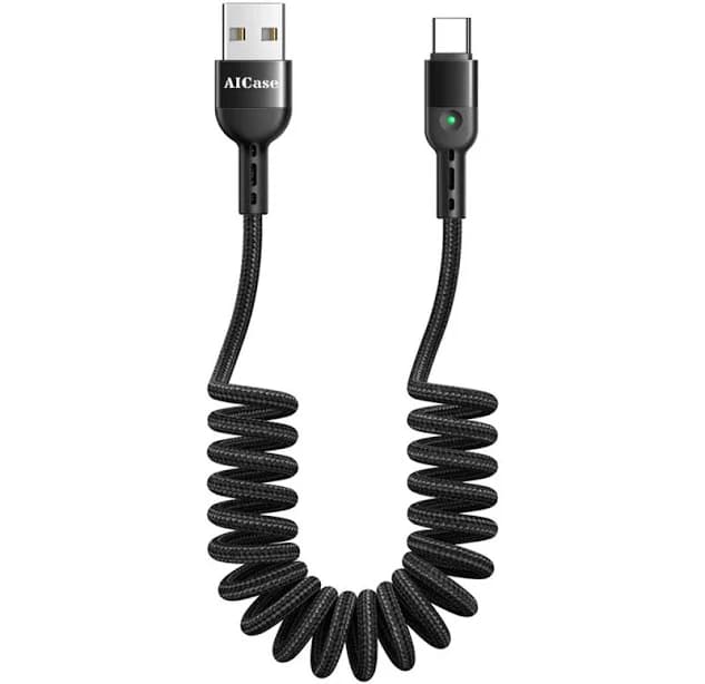 Coiled Usb Type C Cable Usb A To Usb C Charging Retractable Car