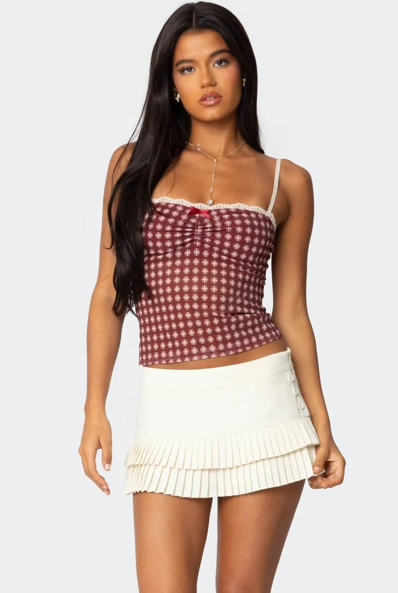 Edikted Women's Checkered Mesh Camisole