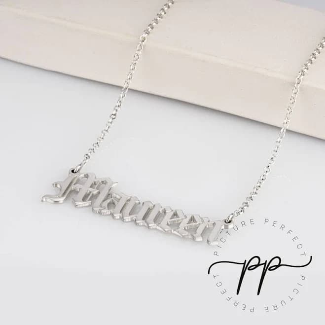 Sterling Silver Gothic Font Name Necklace