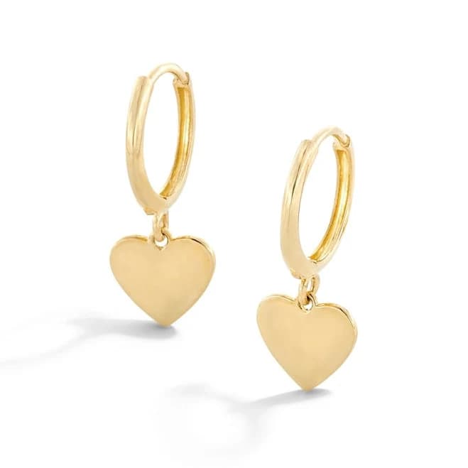 10K Gold Heart Dangle Huggie Hoops