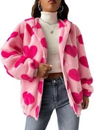 Amazon.com: DIERAN Womens Fall Jacket Outwear Pattern Drop Shoulder Zipper Hooded Teddy Short Jacket : Clothing, Shoes & Jewelry