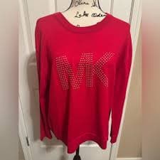 Michael Kors Women's Red Rhinestone Studded Logo Sweater Crewneck Size Large NWT