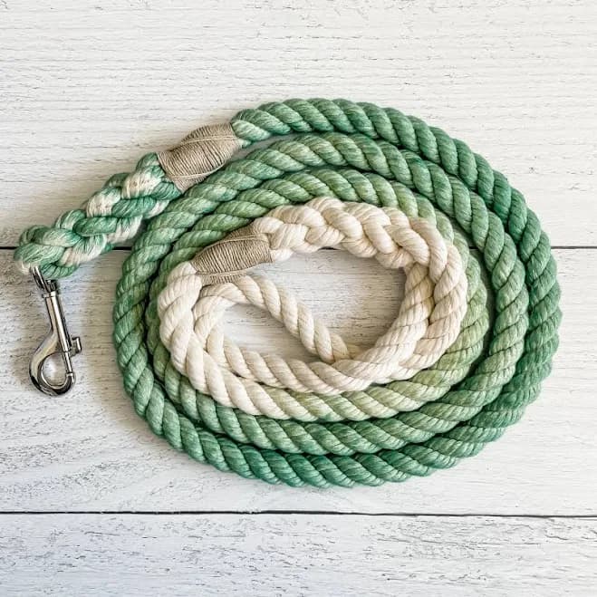 Forest Green Cotton Rope Dog Leash - Hand-Dyed Organic Lead - Braided Wedding Leash