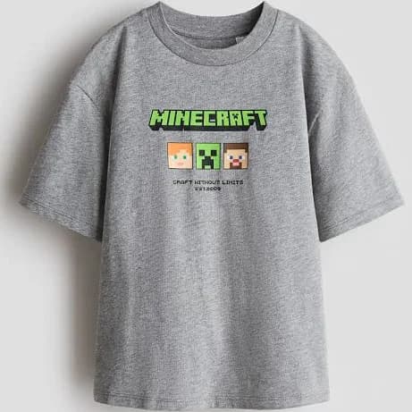 Boys H&M Gray Minecraft Oversized Printed T-Shirt