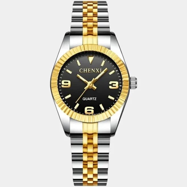 Virelle Women's Round Stainless Steel Watch with Ribbed Bezel