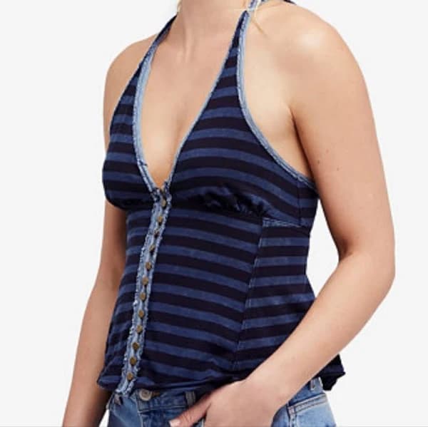Free People Tops | Free People Mylo Striped Button Down Halter Top As Seen On Tv S | Color: Blue | Size: S | Ciaocarmela's Closet