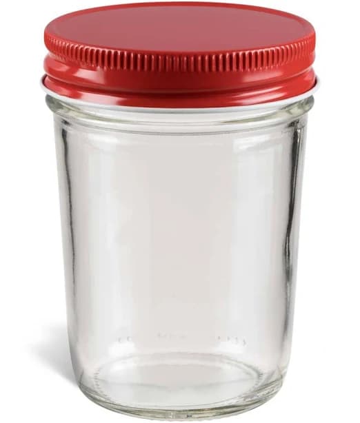 Glass Mason Jar 8 oz Tapered with Red Lid by Specialty Bottle
