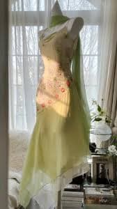 Fairytale Green Spaghetti Straps Vintage Party Dress Sheath Chiffon Be – EvaFashionDress