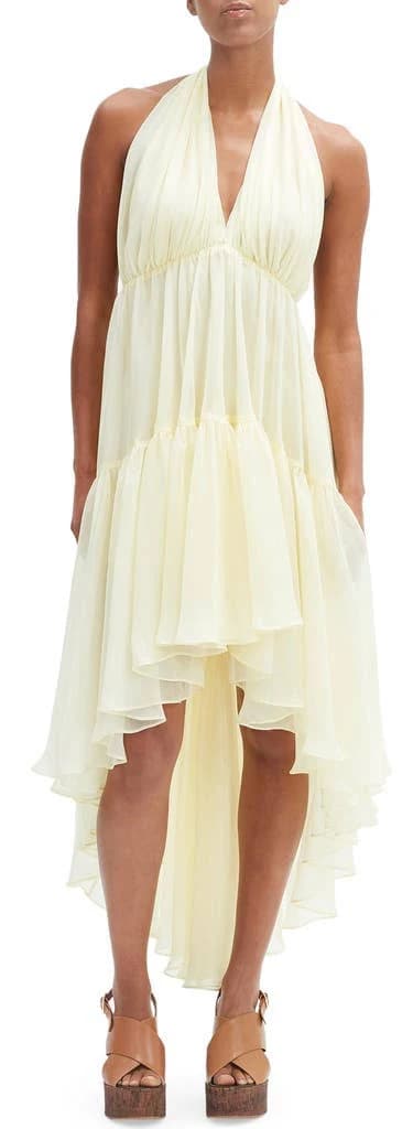 Bardot Leona High-Low Ruffle Chiffon Halter Dress