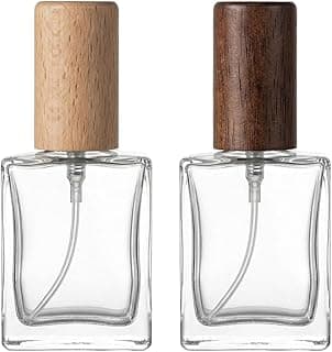 2 Pcs 15ml 0.5oz Mini Glass Perfume Bottle Perfume Cologne Dispenser Glass Spray Cosmetic Replacement Bottle Clear Fine Mist Sprayer Bottle with Wood Lid