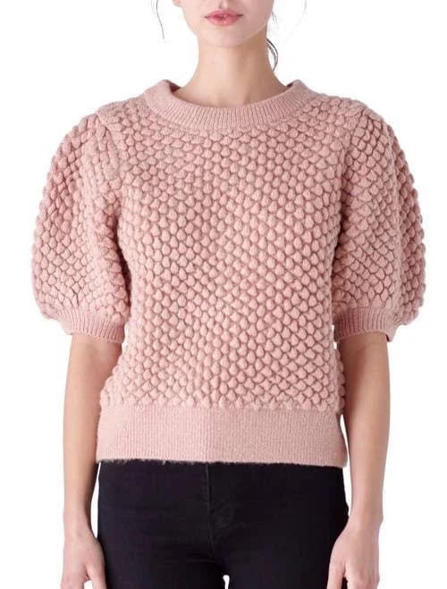 English Factory Women's Popcorn Stitch Puff Sleeve Sweater